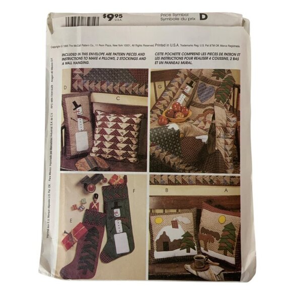 McCalls Crafts 8327 American Tradition Quilt Stocking & Pillow Sewing Pattern - Picture 2 of 3